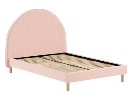 Růžová bouclé postel Vipack Moon 140 x 200 cm