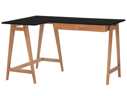 Černý lakovaný rohový pracovní stůl RAGABA LUKA 135 x 85 cm s dubovou podnoží, levý