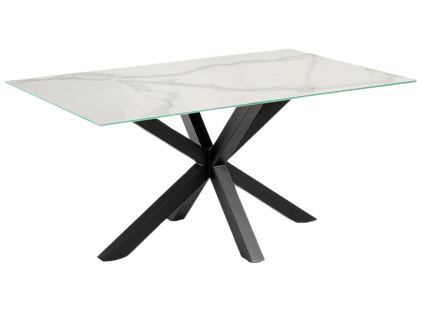 Bílý porcelánový jídelní stůl Kave Home Argo 180 x 100 cm s černou podnoží