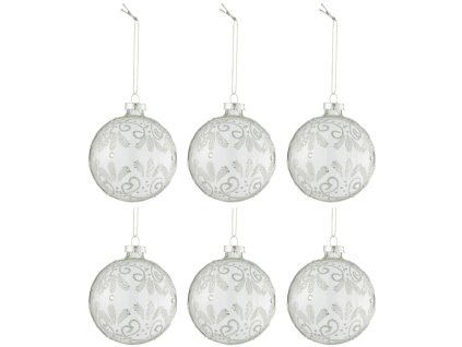 Set šesti stříbrných skleněných vánočních ozdob J-Line Ween 10,5 cm