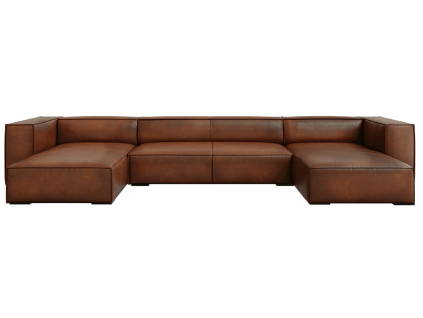 Koňakově hnědá kožená pohovka do "U" Windsor & Co Madame 375 cm