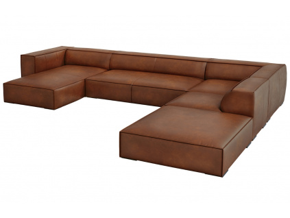 Koňakově hnědá kožená pohovka do "U" Windsor & Co Madame 365 cm, pravá