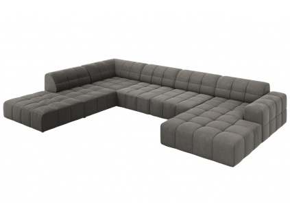Šedá sametová rohová pohovka do "U" Cosmopolitan Design Chicago 364 cm, levá