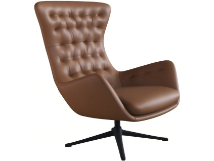 Koňakově hnědé kožené lounge křeslo FLEXLUX SINI