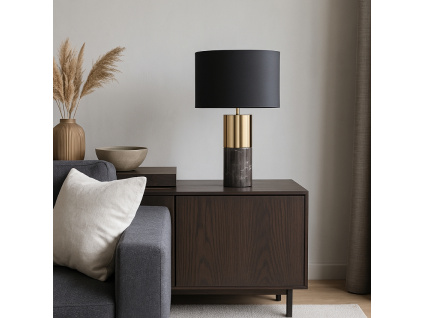 Černá stolní lampa Richmond Nyo s mramorovou podstavou