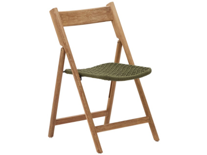 Dřevěná zahradní skládací židle Kave Home Dandara se zeleným výpletem