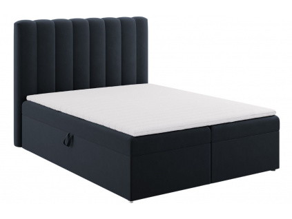 Tmavě modrá sametová dvoulůžková postel boxspring MICADONI Kelp 160 x 200 cm