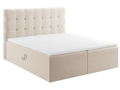 Světle béžová sametová dvoulůžková postel boxspring MICADONI Mamaia 160 x 200 cm