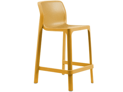 Hořčicově žlutá plastová zahradní barová židle Net 65 cm