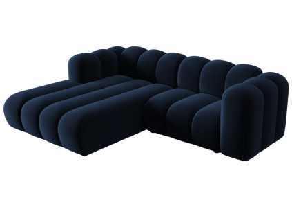 Královsky modrá sametová trojmístná pohovka MICADONI Lupine 228 cm, levá