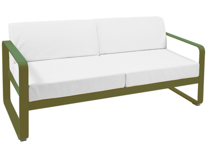 Bílá čalouněná zahradní pohovka Fermob Bellevie 160 cm se zelenou podnoží - odstín pesto