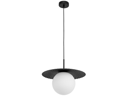 Opálově bílé skleněné závěsné světlo Nova Luce Obbit 38 cm s černým zavěšením