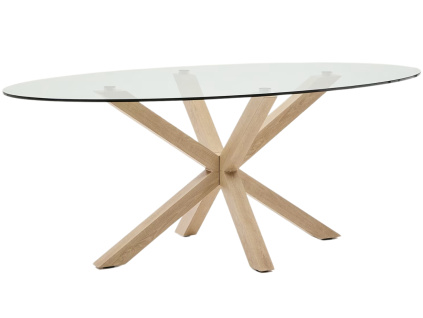 Skleněný jídelní stůl Kave Home Argo II. 200 x 100 cm s přírodní kovovou podnoží