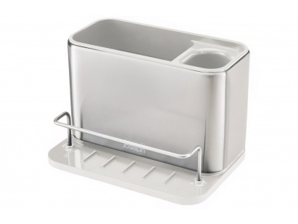 Stříbrno-bílý nerezový stojan na mycí prostředky Surface Sink Tidy
