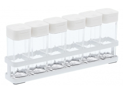 Set šesti bílých plastových kořenek Yamazaki Tower se stojánkem