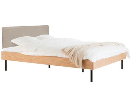 Dubová dvoulůžková postel Streiko 140 x 200 cm s béžovým čelem a roštem
