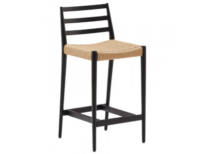 Černá dubová barová židle Kave Home Analy 70 cm s výpletem