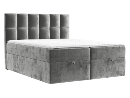 Šedá čalouněná postel boxspring ESSENCE 140 x 200 cm