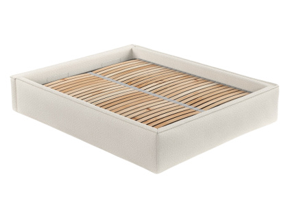 Béžová čalouněná dvoulůžková postel ALVAR L 200 x 200 cm s úložným prostorem