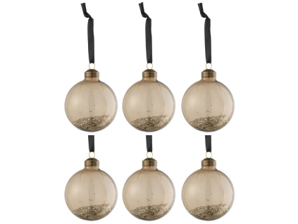 Set šesti hnědých skleněných vánočních ozdob J-line Gloss 8 cm