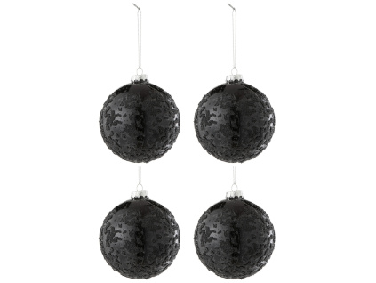 Set čtyř černých skleněných vánočních ozdob J-line Velvet 10 cm