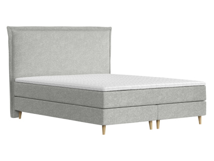 Šedá čalouněná postel boxspring CALMA 140 x 200 cm