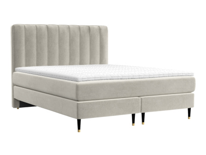 Béžová sametová postel boxspring KOBBE 160 x 200 cm