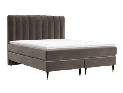 Hnědá sametová postel boxspring KOBBE 160 x 200 cm
