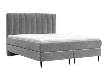 Šedá sametová postel boxspring KOBBE 180 x 200 cm