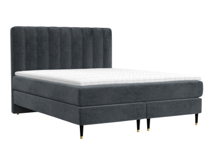 Antracitová sametová postel boxspring KOBBE 160 x 200 cm