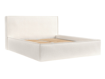 Světle béžová čalouněná dvoulůžková postel LOUNGE L 160 x 200 cm s úložným prostorem