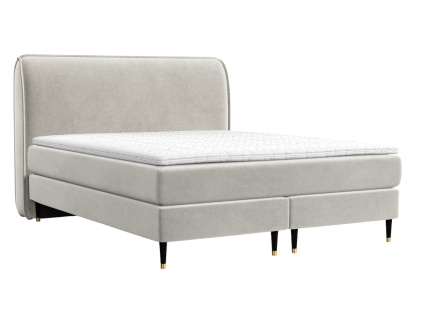 Světle béžová sametová postel boxspring OFFO 200 x 200 cm
