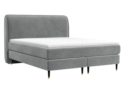 Šedá sametová postel boxspring OFFO 200 x 200 cm