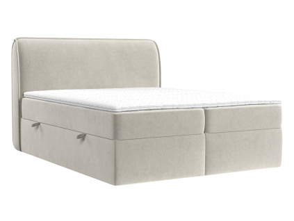 Světle béžová sametová postel boxspring ORGANIC 160 x 200 cm