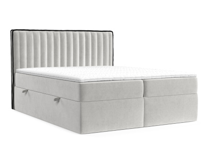 Světle béžová sametová postel boxspring PILLAR 160 x 200 cm