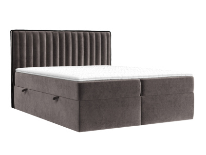 Hnědá sametová postel boxspring PILLAR 200 x 200 cm