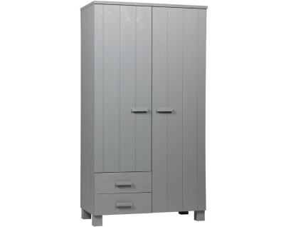 Světle šedá dřevěná šatní skříň Koben 202 x 111 cm se šuplíky