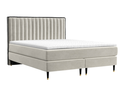 Světle béžová sametová postel boxspring RHODES 180 x 200 cm