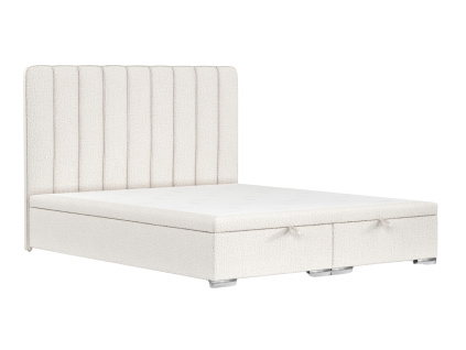 Světle béžová čalouněná dvoulůžková postel SWANKY 200 x 200 cm s úložným prostorem