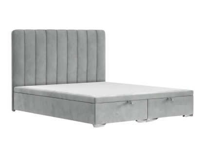 Šedá sametová dvoulůžková postel SWANKY 200 x 200 cm s úložným prostorem