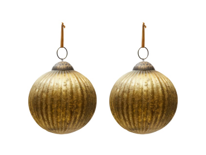 Set dvou zlatých skleněných vánočních ozdob Kave Home Elur 10 cm