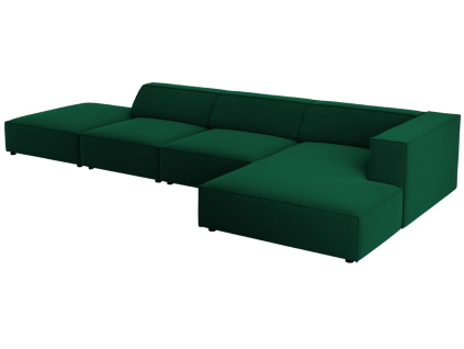 Lahvově zelená sametová rohová pohovka Cosmopolitan Design Arendal 341 cm, pravá