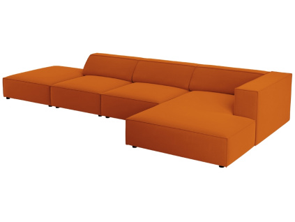 Oranžová sametová rohová pohovka Cosmopolitan Design Arendal 341 cm, pravá