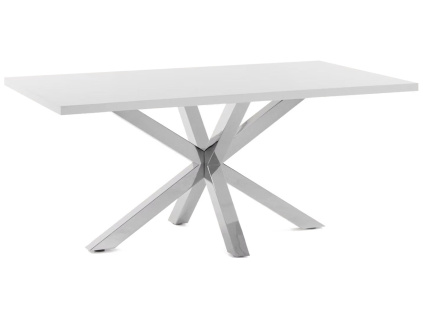Bílý jídelní stůl Kave Home Argo 180 x 100 cm s nerezovou podnoží
