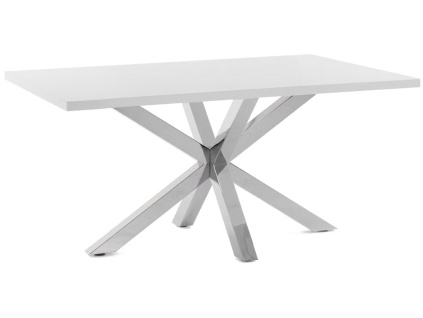 Bílý jídelní stůl Kave Home Argo 160 x 100 cm s nerezovou podnoží
