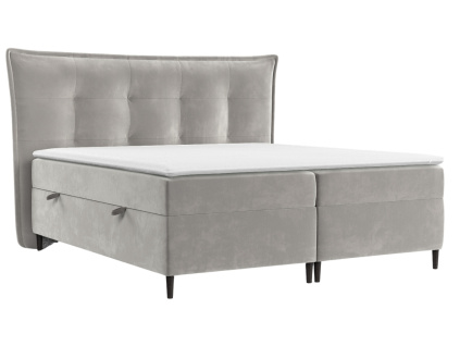 Šedobéžová sametová postel boxspring SINAI 160 x 200 cm