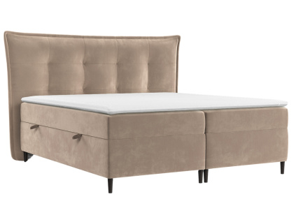 Béžová sametová postel boxspring SINAI 160 x 200