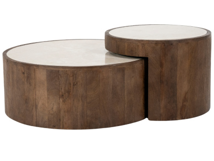 Set dvou béžových mramorových konferenčních stolků Hazel 55/79 cm