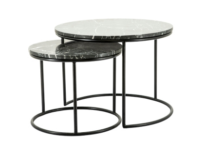 Set dvou černých mramorových konferenčních stolků Romeo 60/45 cm