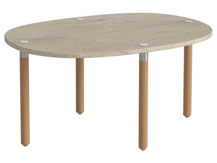 Béžový kamenný nízký konferenční stolek Tuk 71,5 x 52 cm s dubovou podnoží